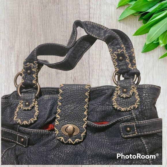 Red by Marc Ecko Brown Soft PEBBLED VEGAN Hobo Bag Unique Denim Blue - Picture 3 of 7